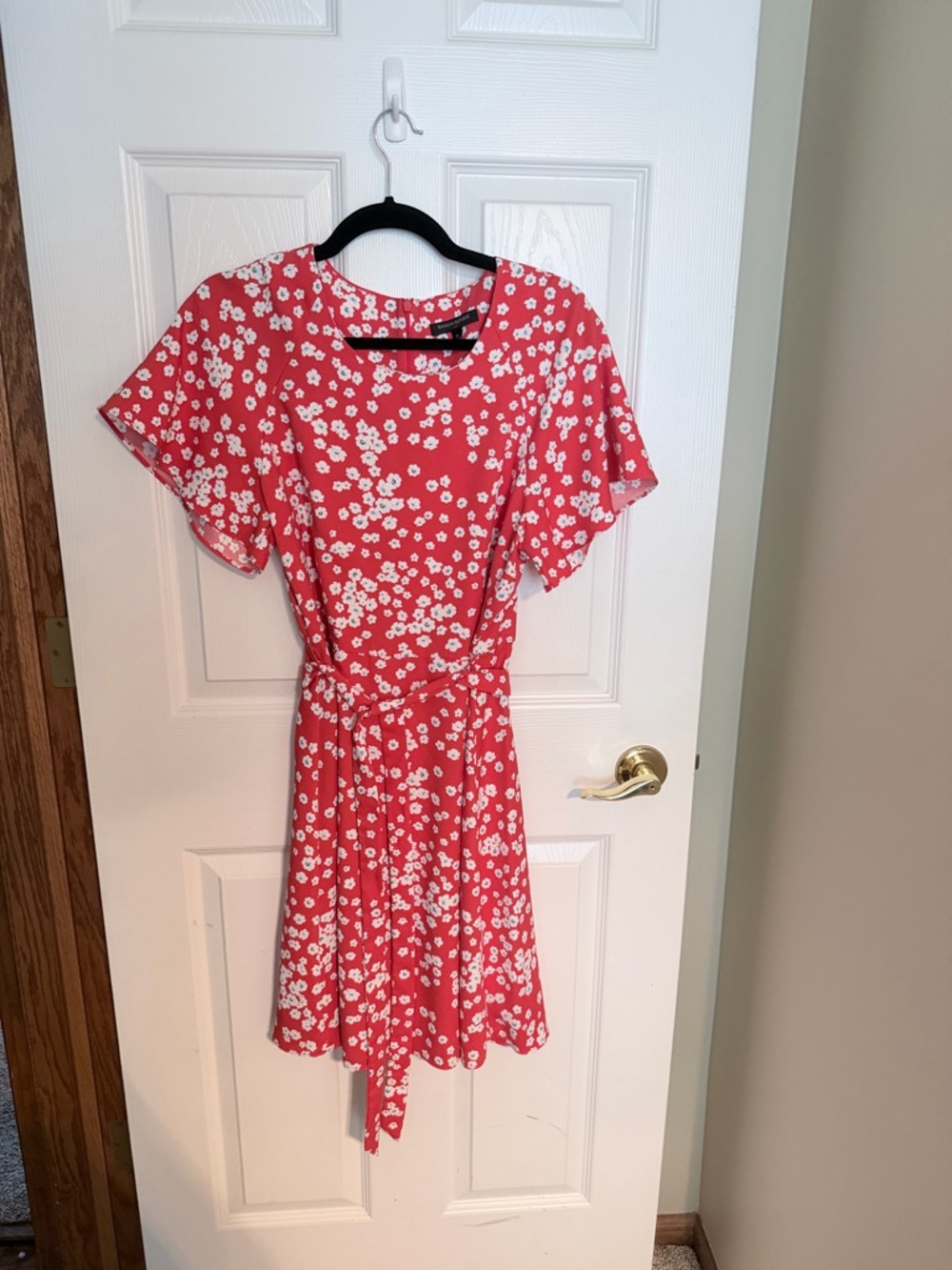 Banana Republic Coral Red Floral Tie-Waist Mini Dress